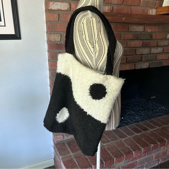 Free People Carry On Yin Yang Fuzzy Tote Bag in Black & White - Picture 4 of 6